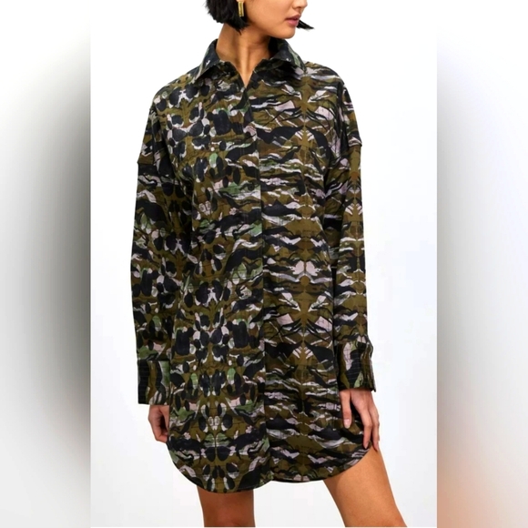 NWOT All Saints Inez Oniyuri Shirt Dress Khaki Green Size 8 - Picture 3 of 13